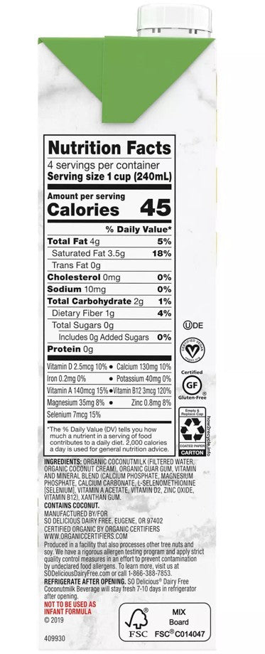 Bebida Vegetal de Coco So Delicious 6 un x 946 ml