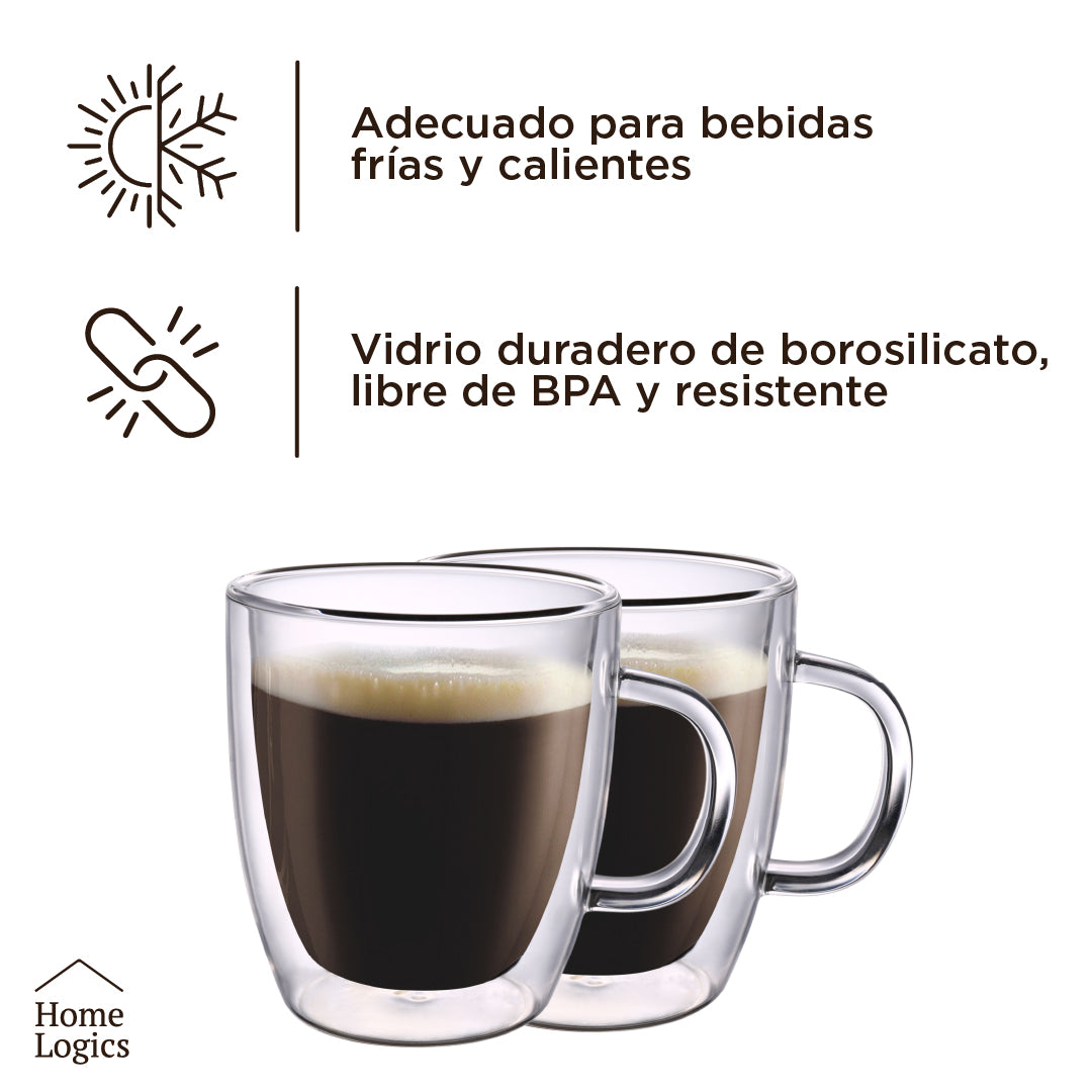 Set 4 Tazas Vidrio Doble Pared 120 ml Home Logics 1 un