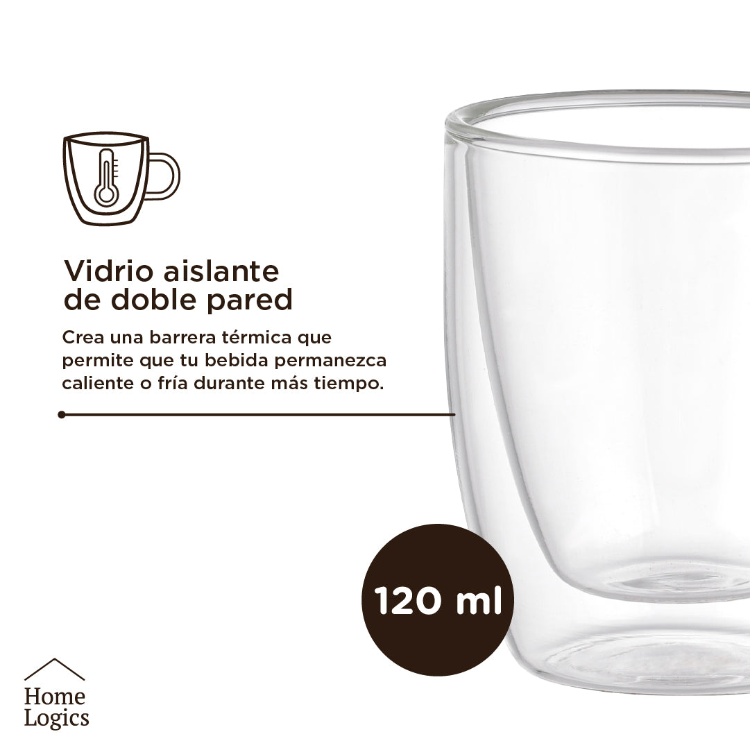 Set 4 Tazas Vidrio Doble Pared 120 ml Home Logics 1 un