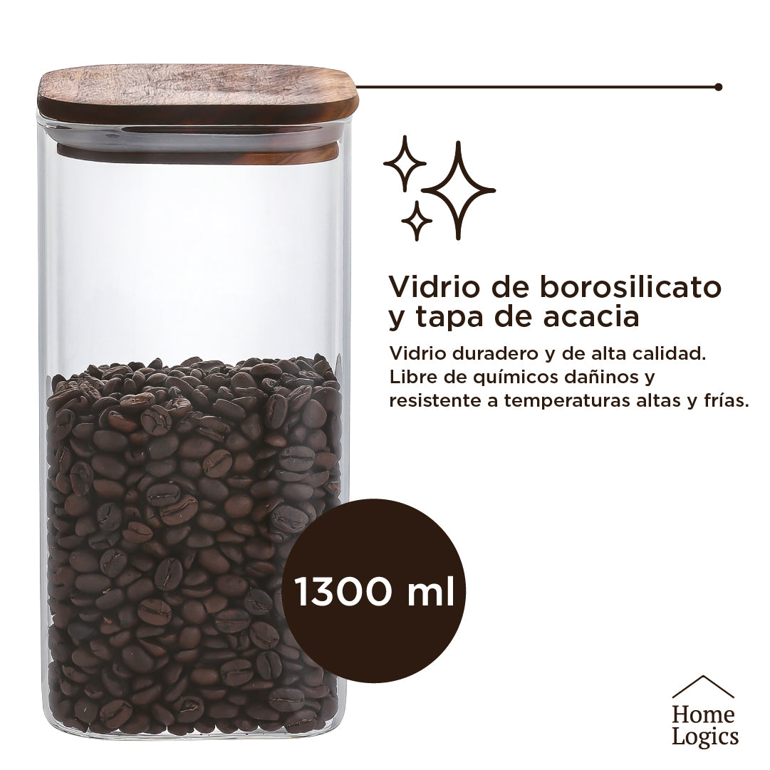 Set 2 Contenedores Vidrio Acacia 1300 ml Home Logics 1 un