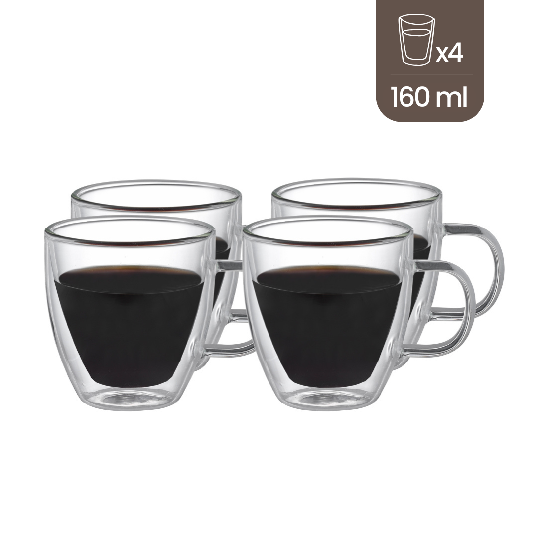 Set 4 Tazas Vidrio Doble Pared 160 ml Home Logics 1 un