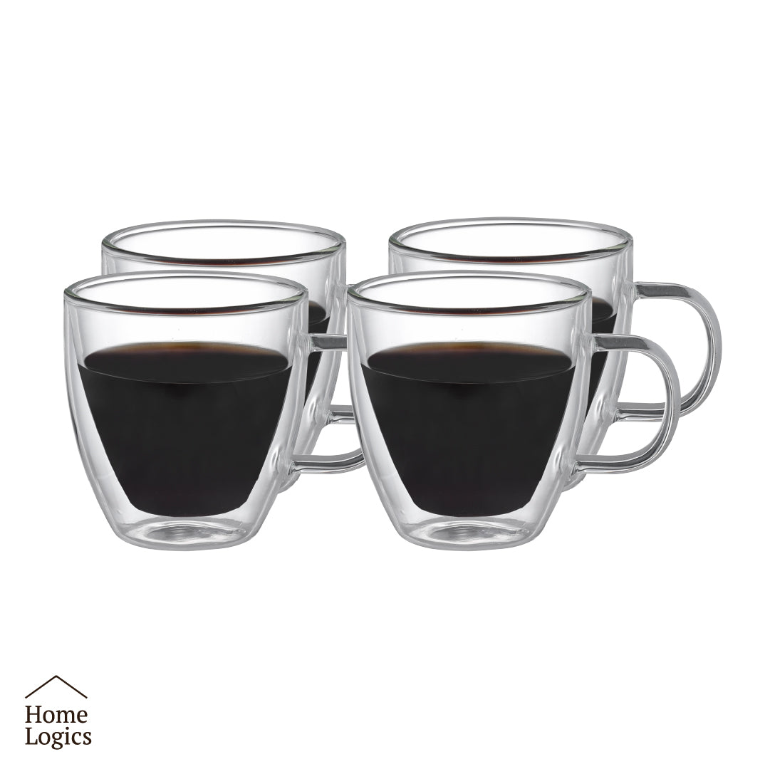 Set 4 Tazas Vidrio Doble Pared 160 ml Home Logics 1 un