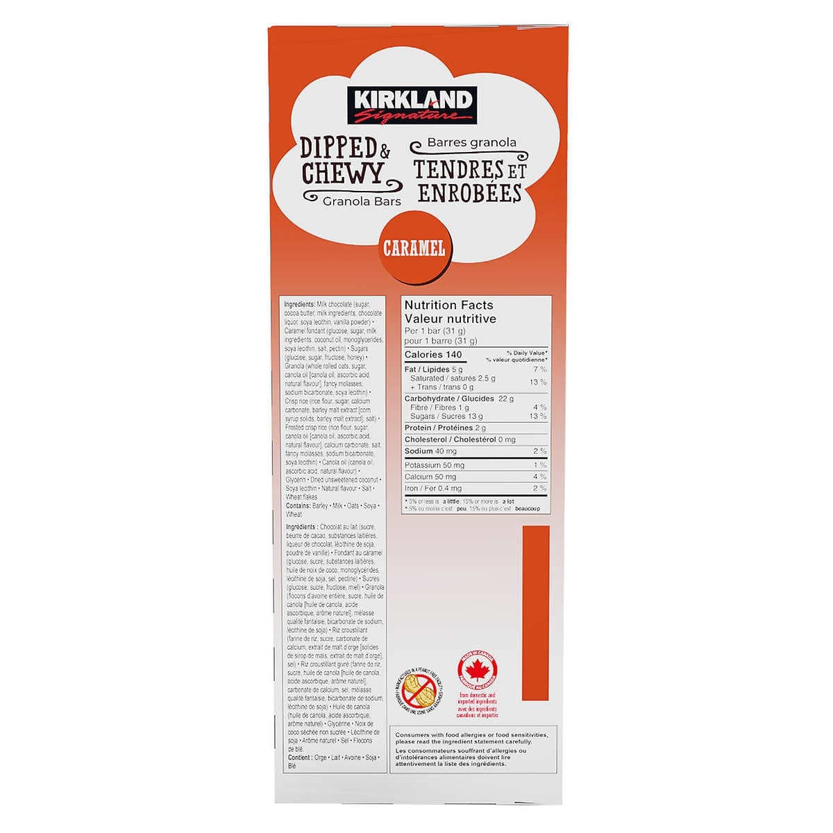 Barritas de Granola Dipped Chewy Caramelo Kirkland 48 un x 31 g