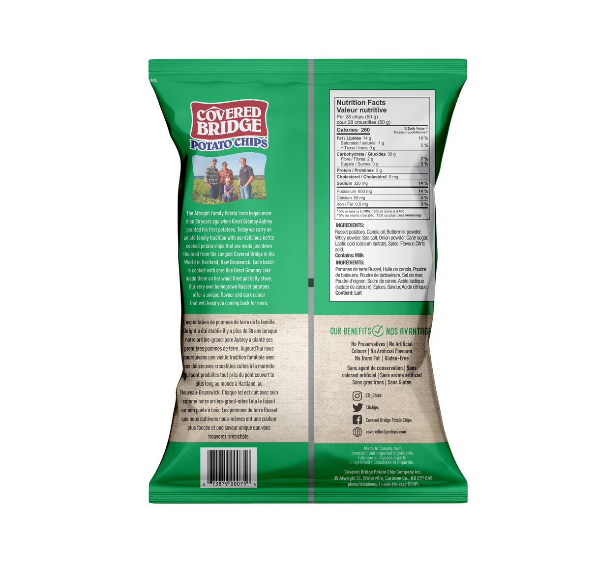 Papas Fritas Cebolla Crema Ácida Covered Bridge 170 g