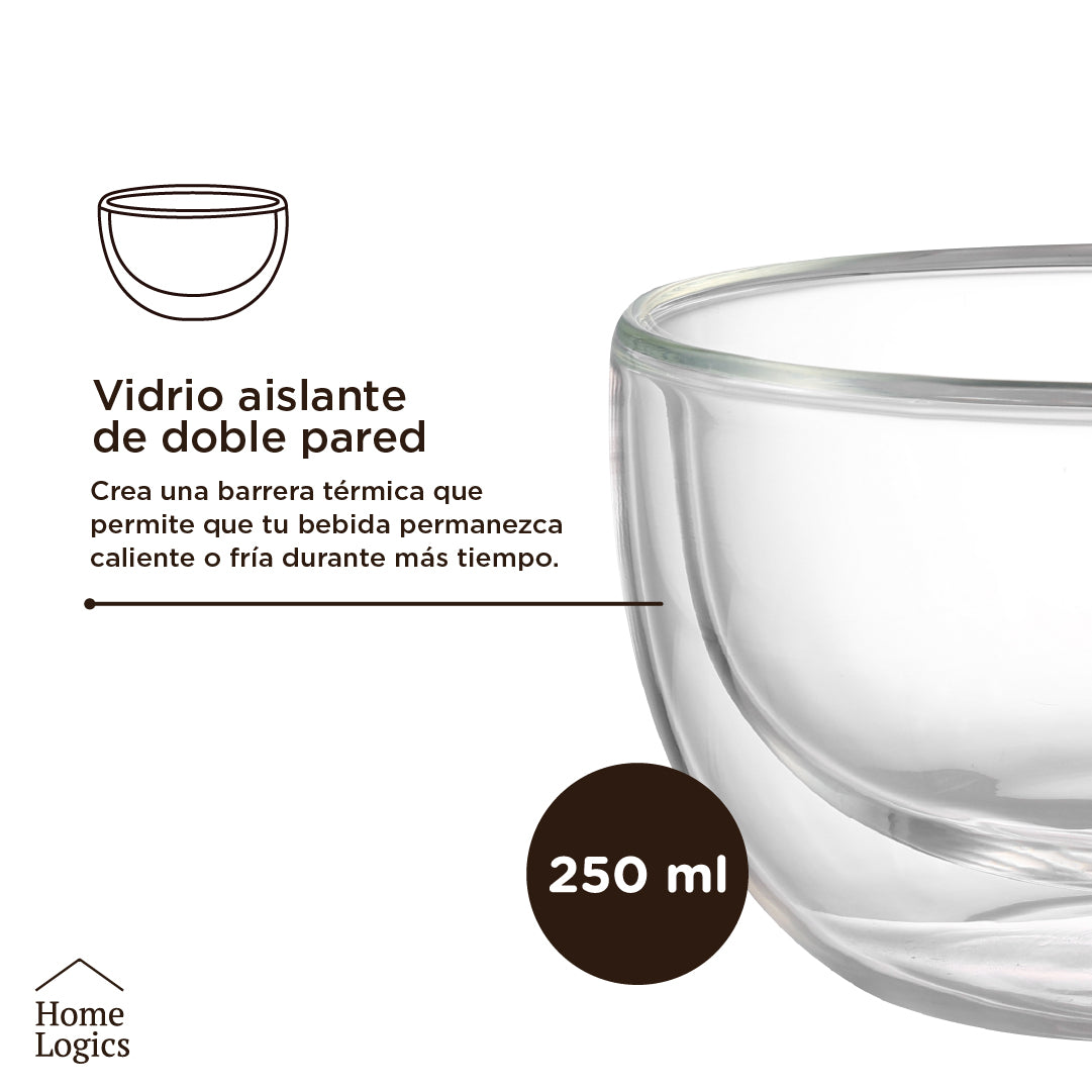 Set 2 Bowls Vidrio Doble Pared 250 ml Home Logics 1 un