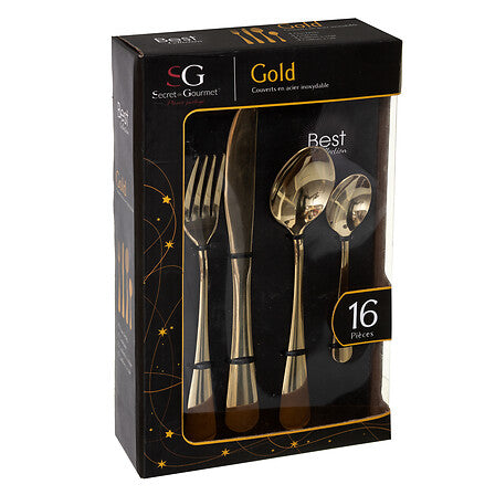 Set 16 Cubiertos Acero Inoxidable Gold SG 1 un