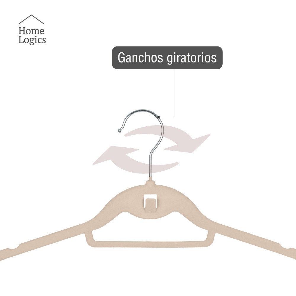 Set 30 Colgadores de Ropa Antideslizantes Beige Velvet Home Logics 30 un
