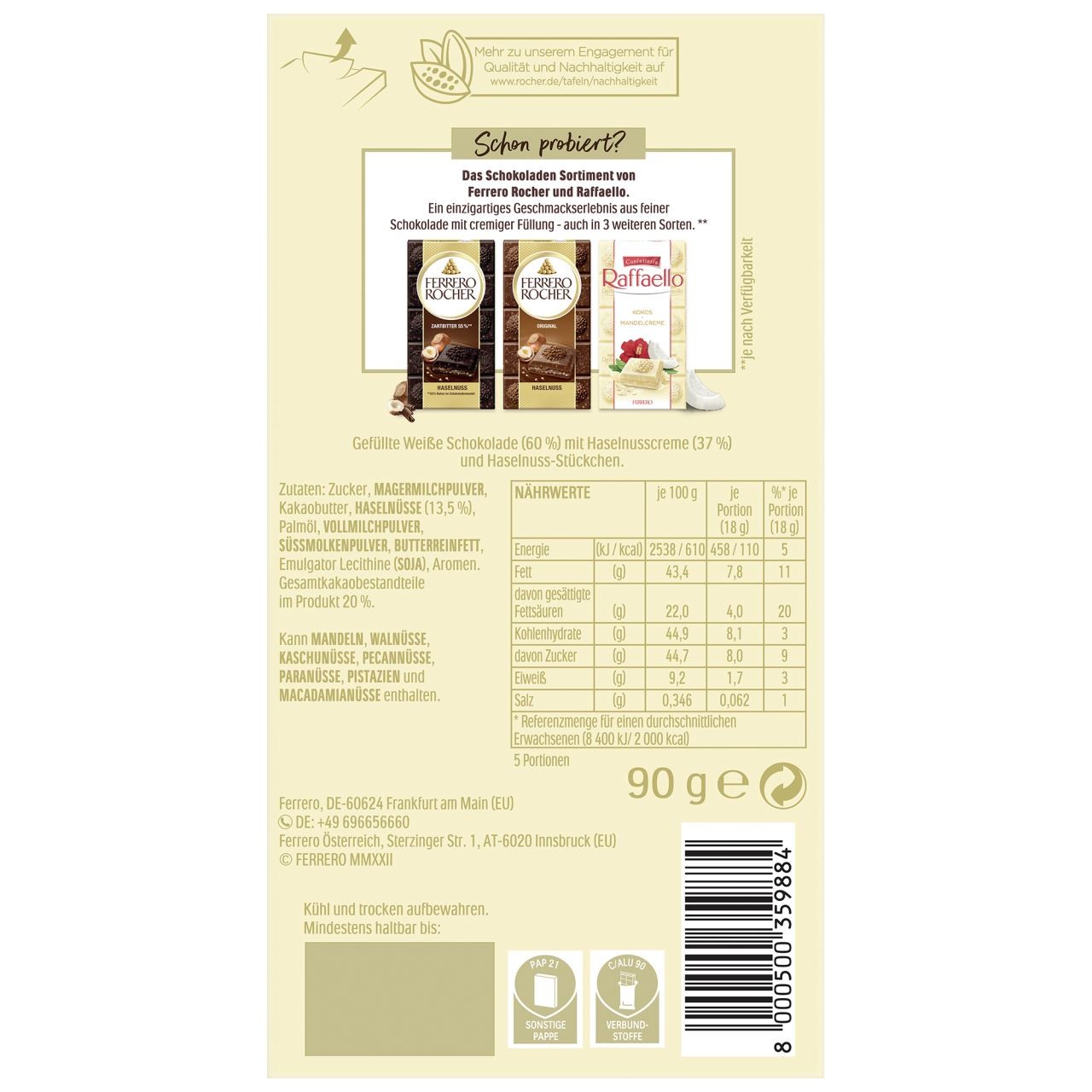 Chocolate Blanco Avellana Ferrero Rocher 8 x 90 g