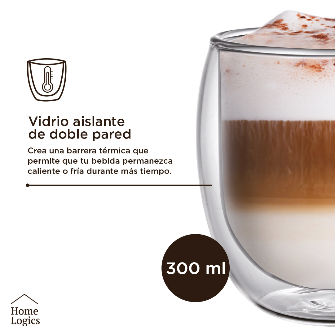 Set 4 Vasos Double Wall Glass 300 ml Home Logics 1 un