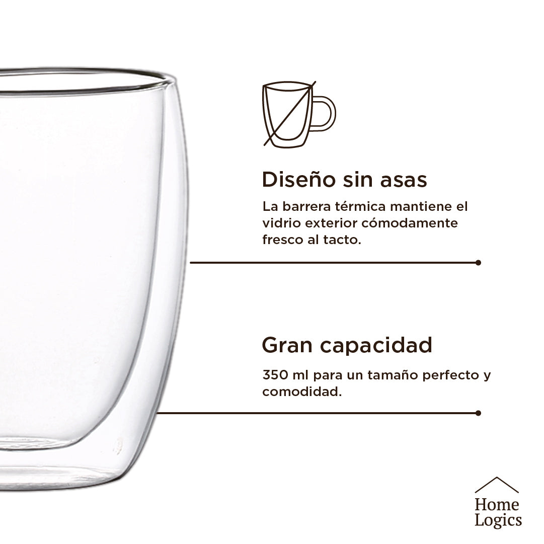 Set 2 Vasos Double Wall Glass 350 ml Home Logics 1 un
