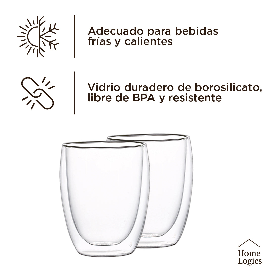 Set 2 Vasos Double Wall Glass 350 ml Home Logics 1 un