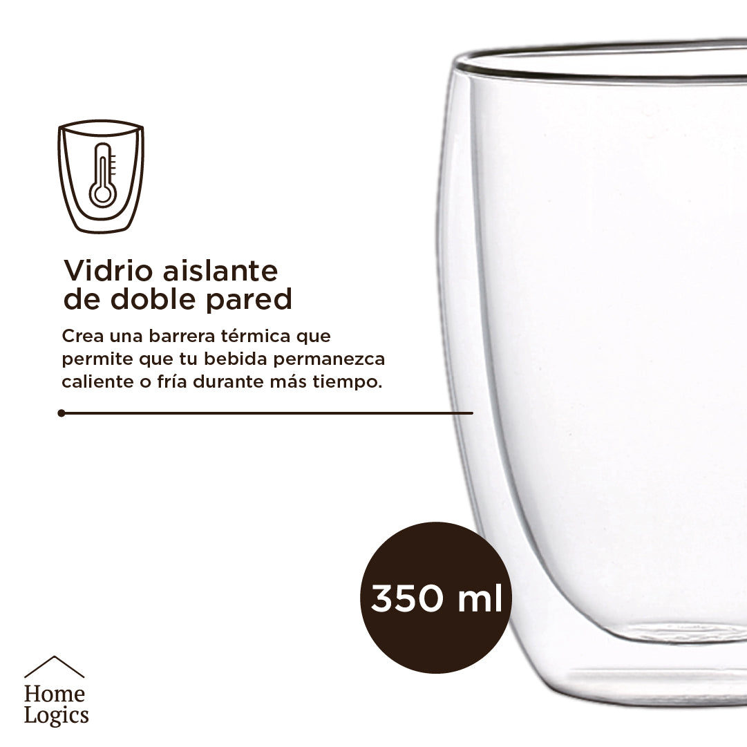 Set 2 Vasos Double Wall Glass 350 ml Home Logics 1 un
