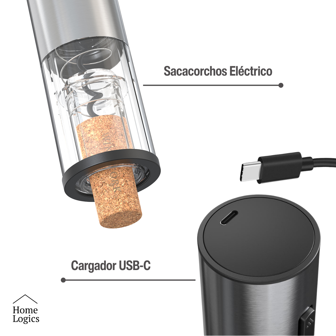 Kit Sacacorchos Eléctrico Recargable con Accesorios Home Logics 1 un