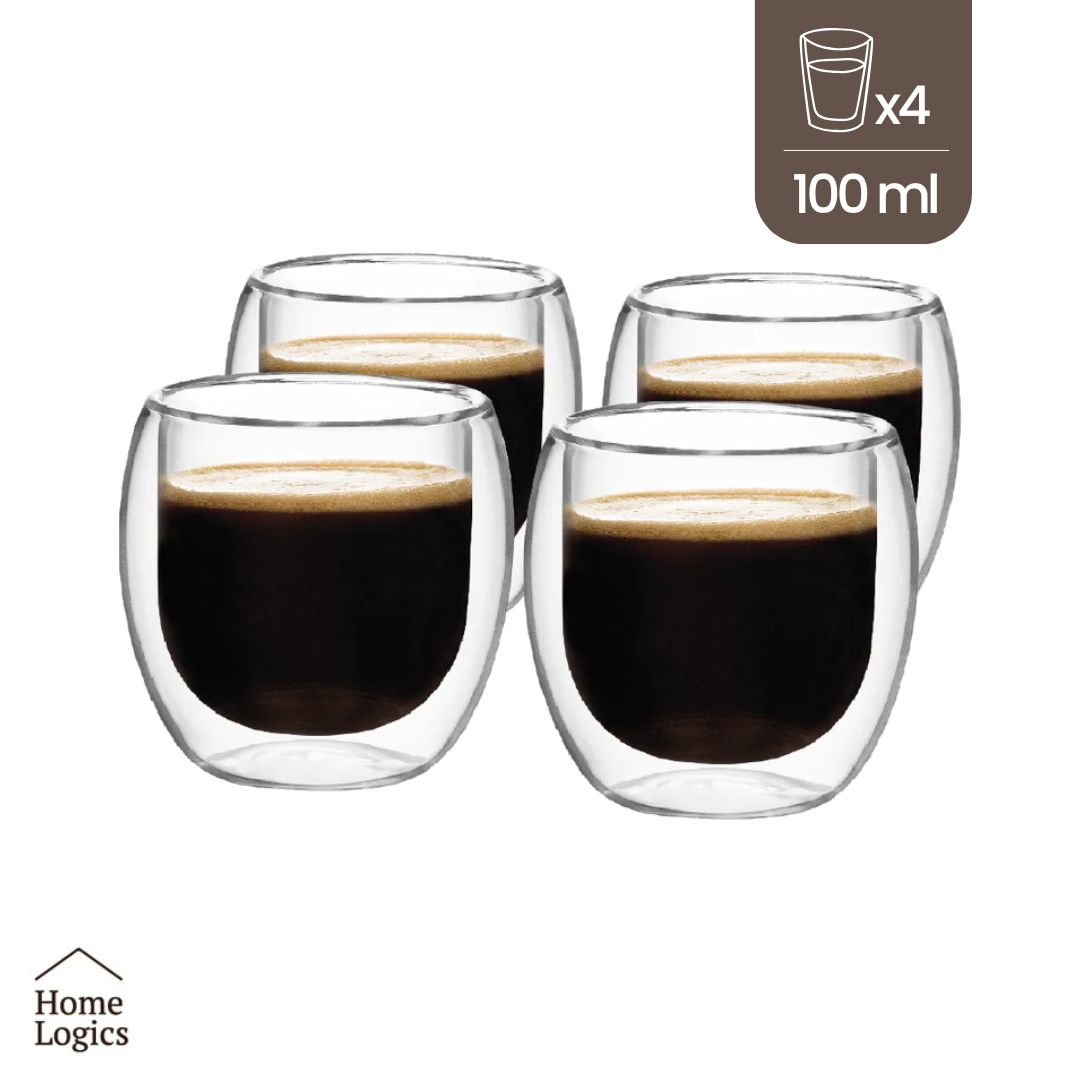 Set 4 Vasos Double Wall Glass Classic 100 ml Home Logics 4 un
