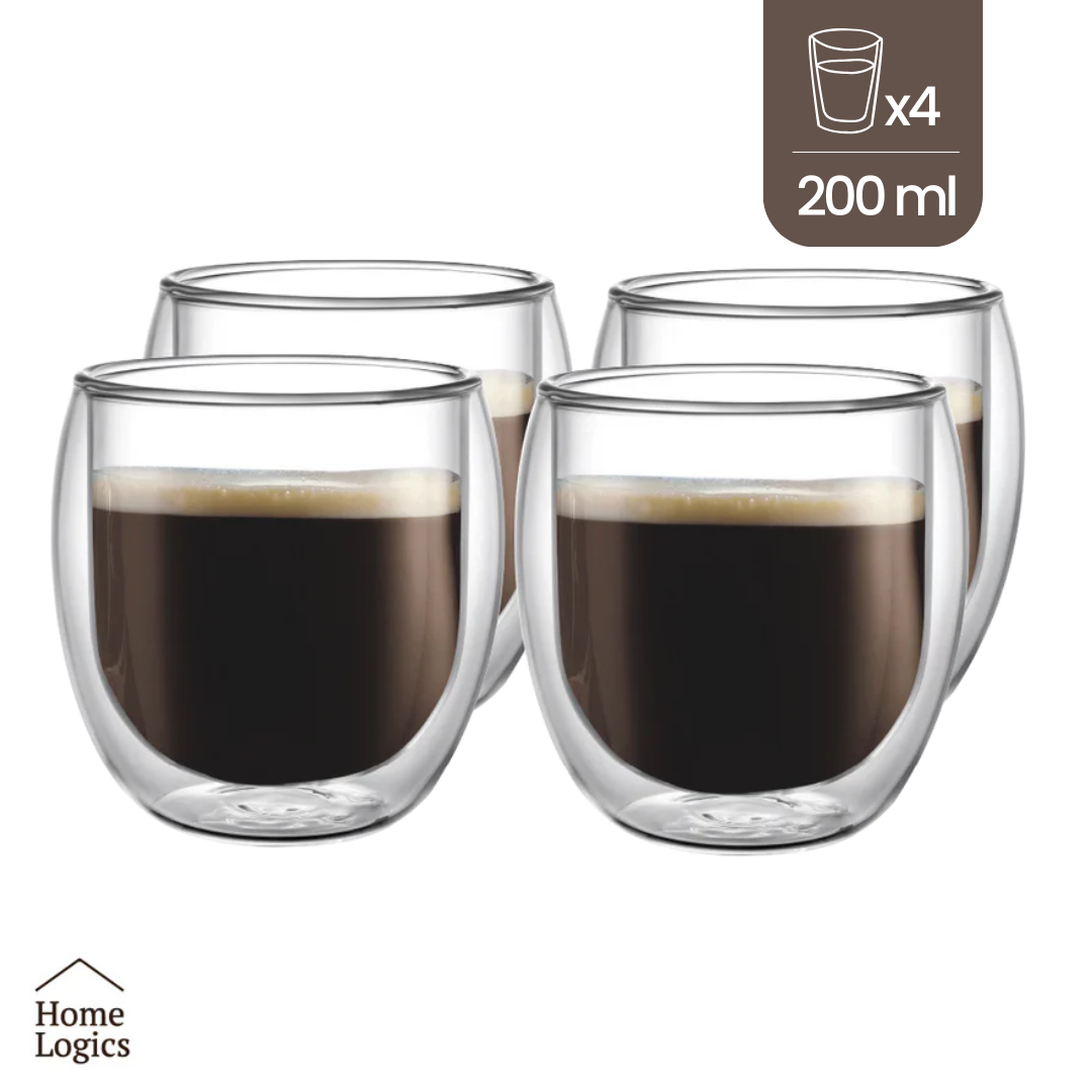 Set 4 Vasos Double Wall Glass Classic 200 ml Home Logics 4 un