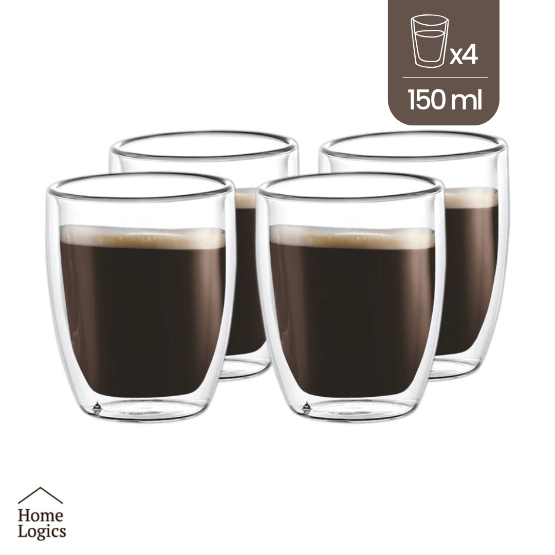 Set 4 Vasos Double Wall Glass 150 ml Home Logics 1 un