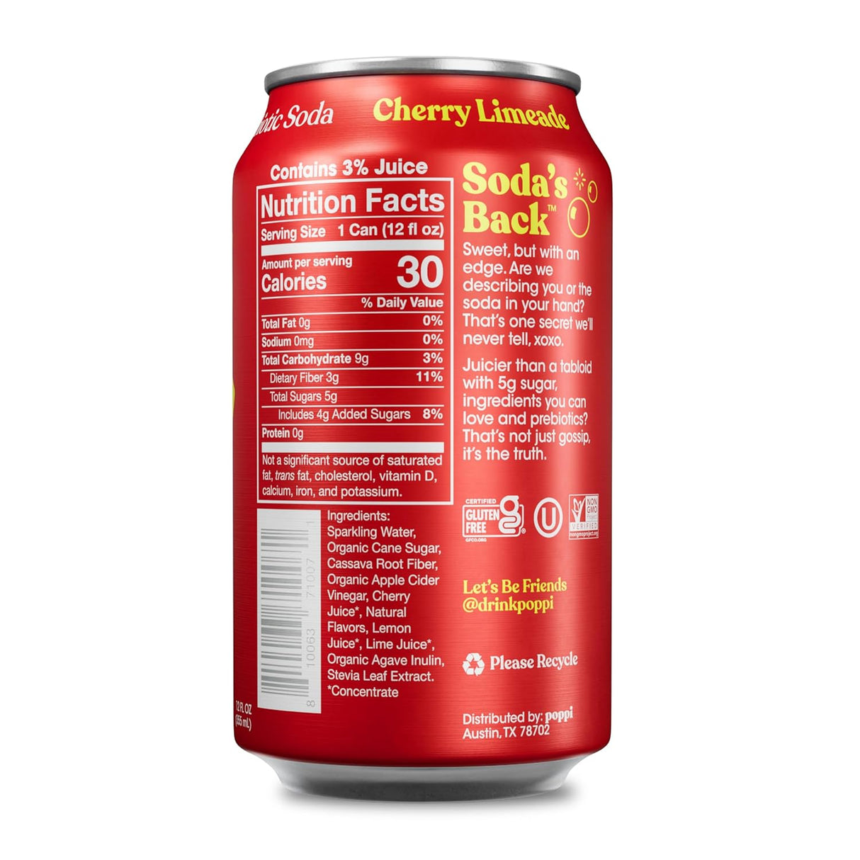 Bebida Prebiotic Cherry Limeade Lata Poppi 355 ml
