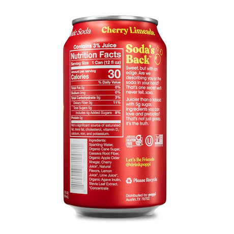 Bebida Prebiotic Cherry Limeade Lata Poppi 355 ml