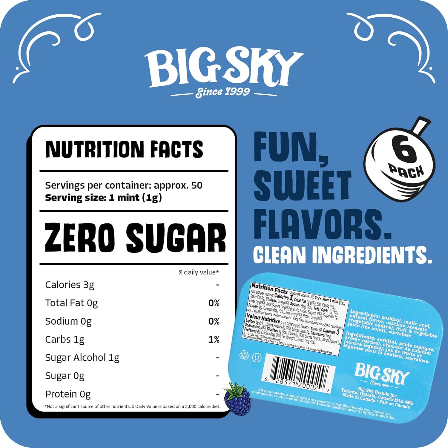 Mentas Blue Raspberry Big Sky 6 x 30 g