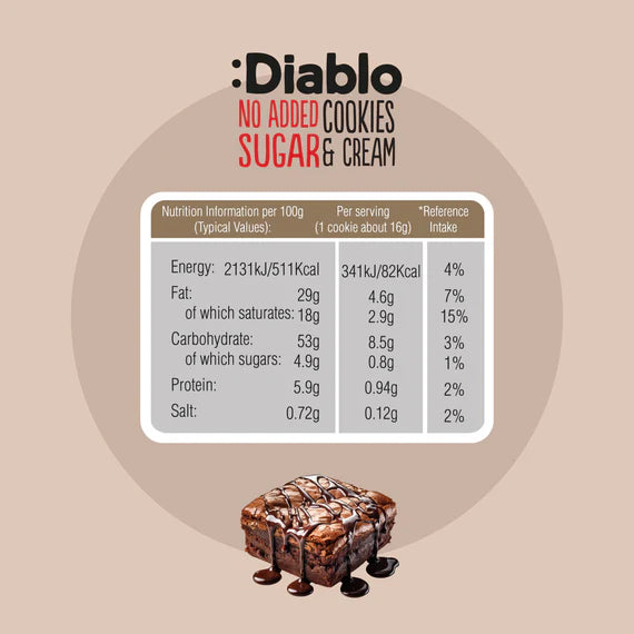 Galletas Chocolate Centro Crema sin Azúcar :Diablo 128 g