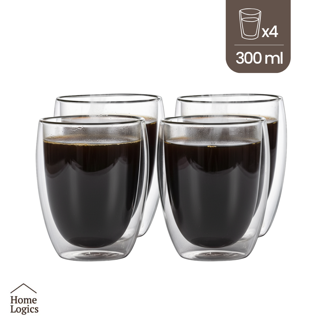 Set 4 Vasos Vidrio Doble Pared 300 ml Home Logics 1 un