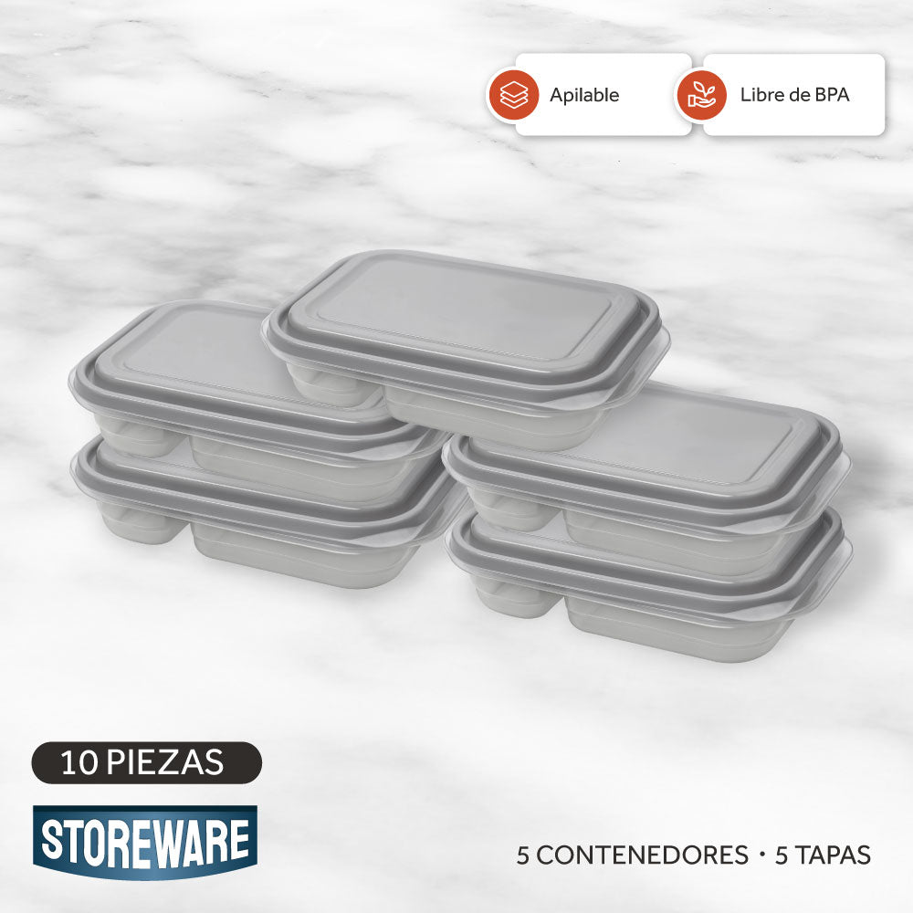 Set 5 Contenedores con Compartimentos 950 ml Storeware 1 un