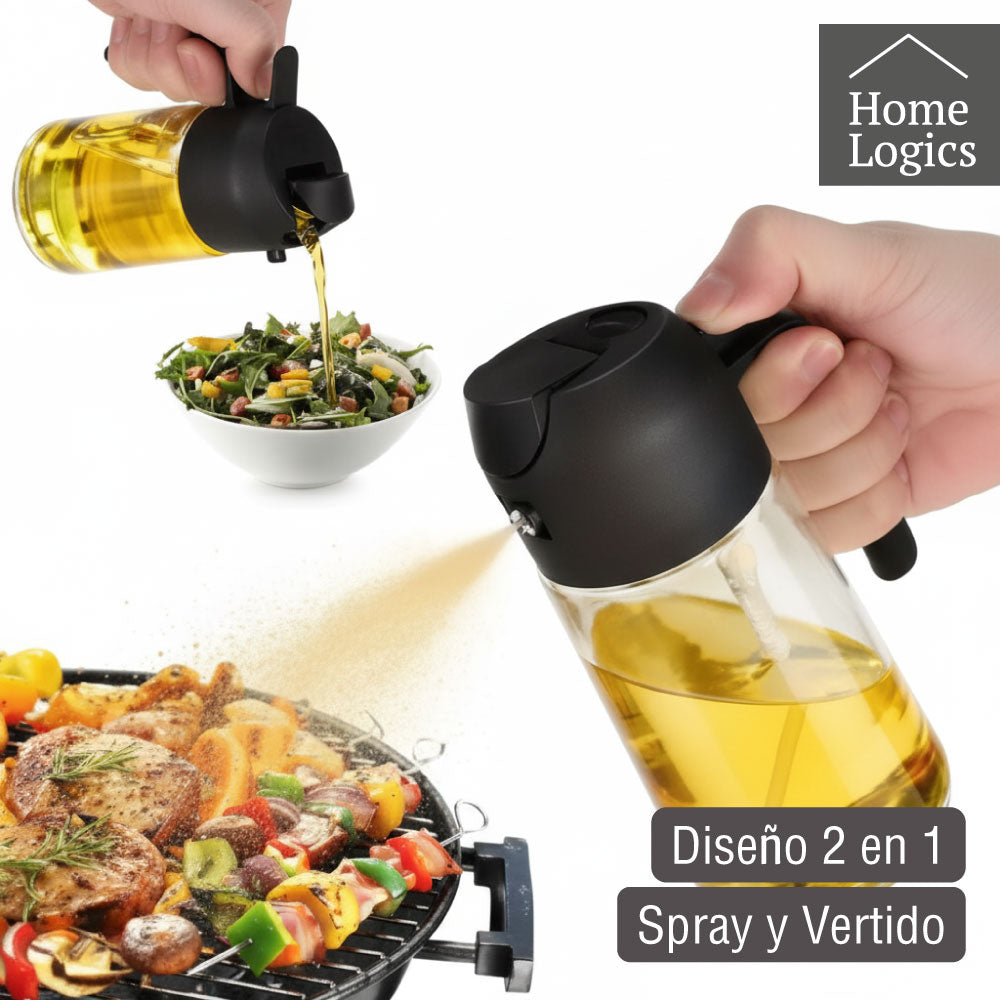 Dispensador de Aceite 2 en 1 de Vidrio 470 ml Negro Home Logics 1 un