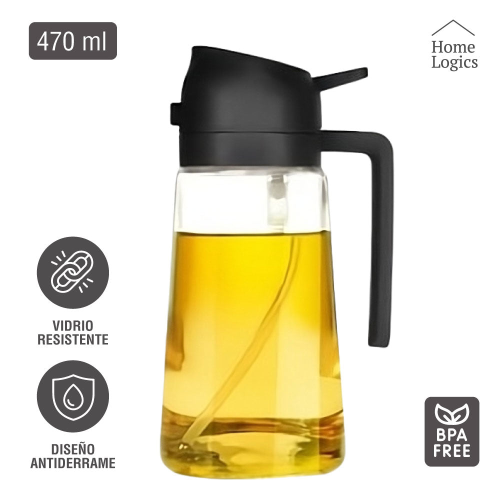 Dispensador de Aceite 2 en 1 de Vidrio 470 ml Negro Home Logics 1 un