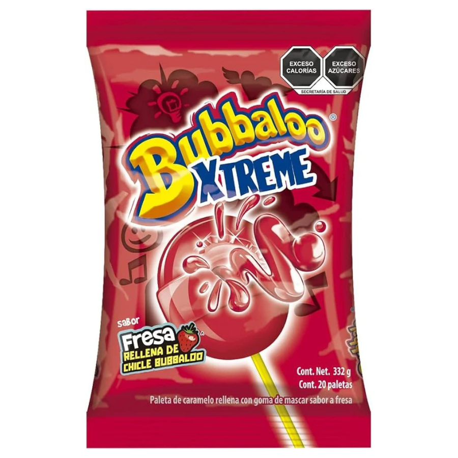 Chupetes con Chicle Frutilla Xtreme Bubbaloo 20 un x 16,6 g