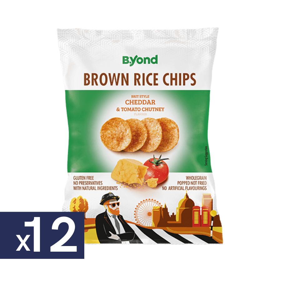 Rice Chips Brit Style Cheddar and Tomato Chutney B.Yond 12 x 60 g