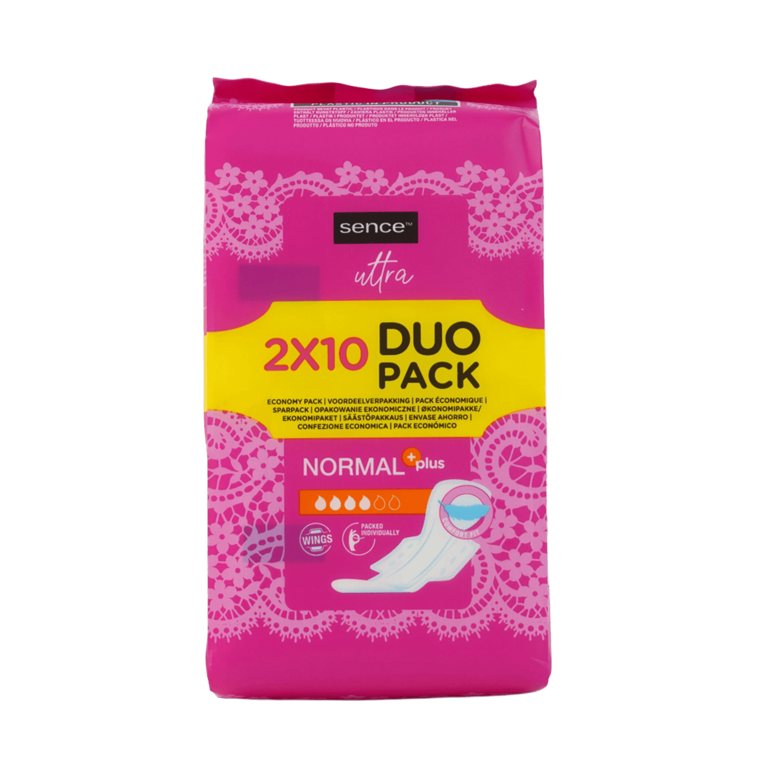 Toallitas Higiénicas Normal Plus con Alas Sence 20 un