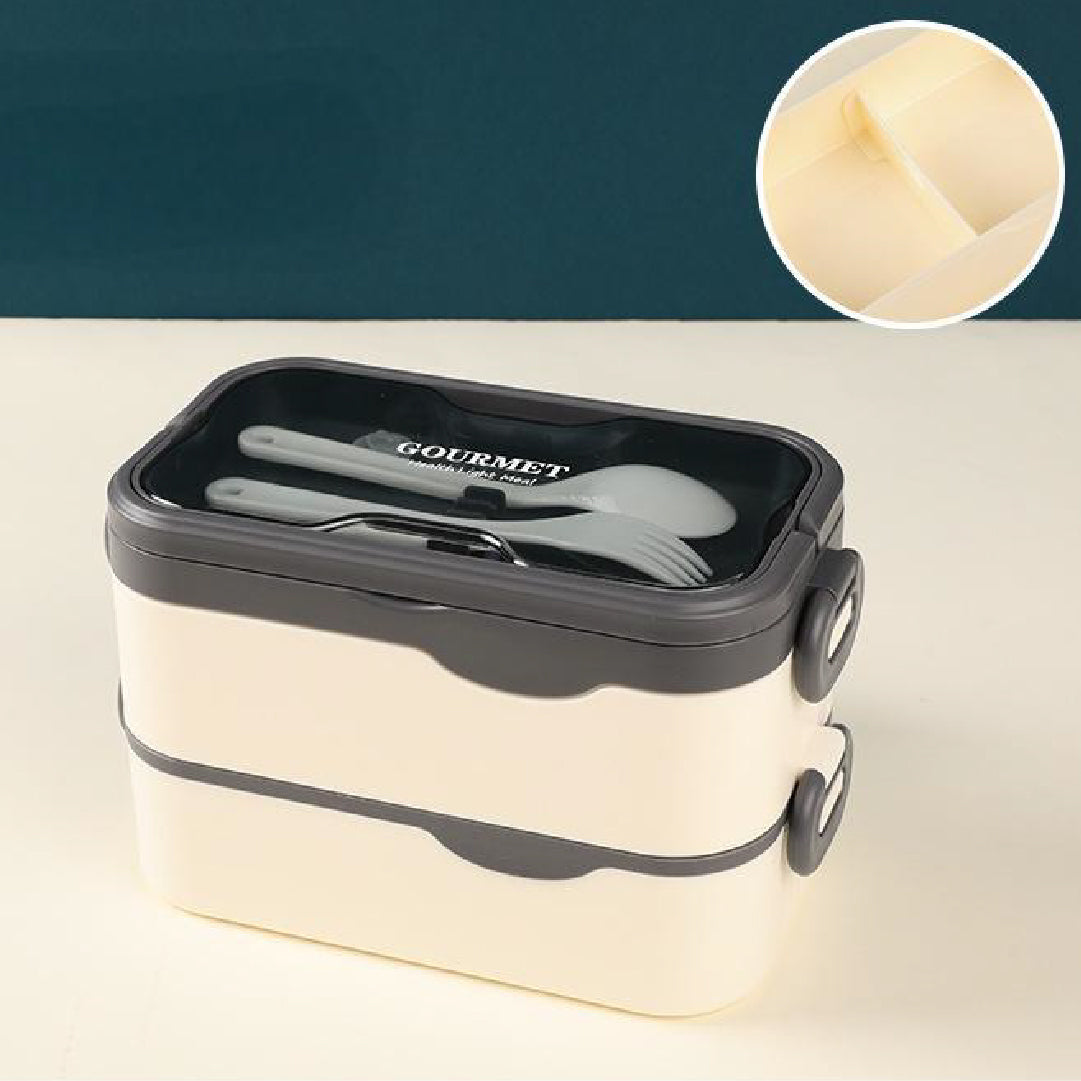Lonchera 2 Niveles con Mango Plástica Cream 1600 ml 1 un