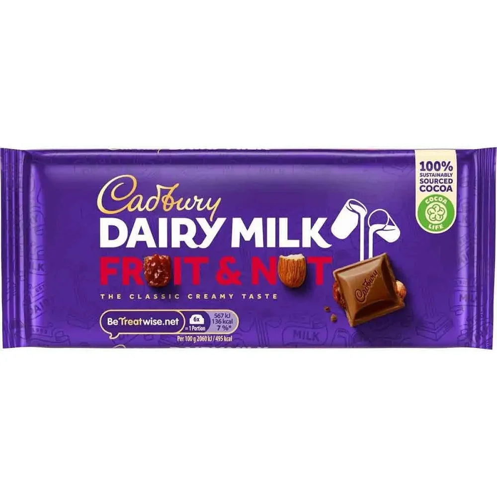 Barra Chocolate Frutas y Nueces Dairy Milk Cadbury 95 g