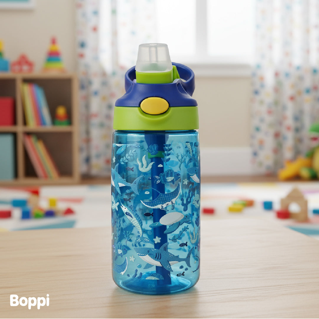 Botella Tritan Kids Antiderrame 480 ml Peces Azul Boppi 1 un