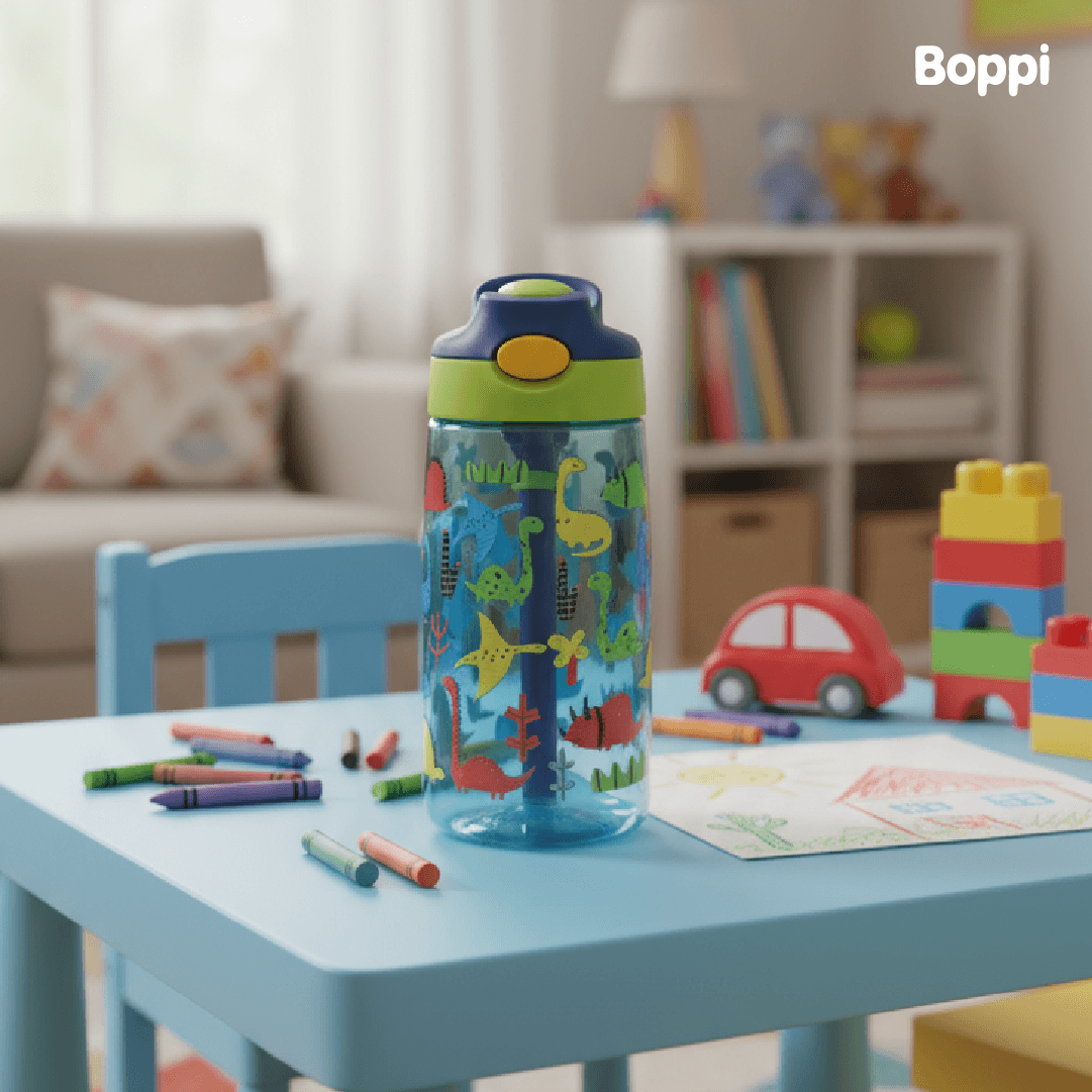 Botella Tritan Kids Antiderrame 480 ml Dinosaurios Azul Boppi 1 un