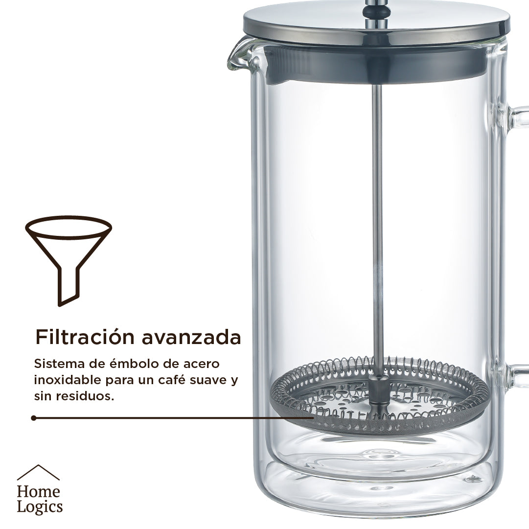 Cafetera Prensa Francesa Vidrio Doble Pared 1 L Home Logics 1 un