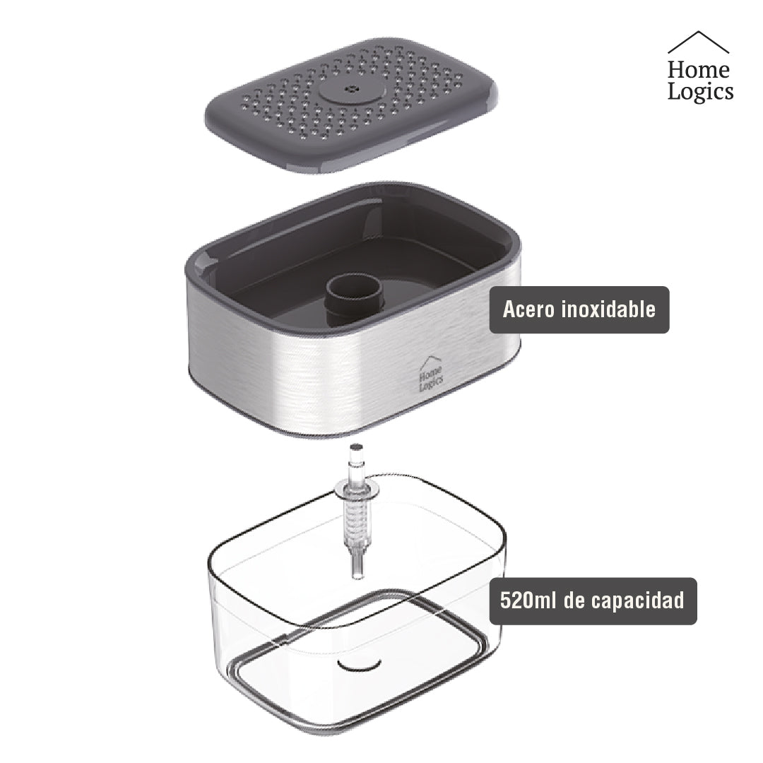 Dispensador Lavalozas Acero Inoxidable con Contenedor 520ml Home Logics 1 un
