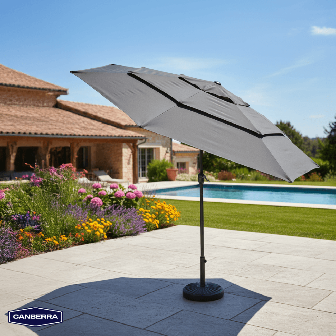 Set Quitasol de Terraza 3 Capas Dark Grey Canberra 1 un con Base Plástica