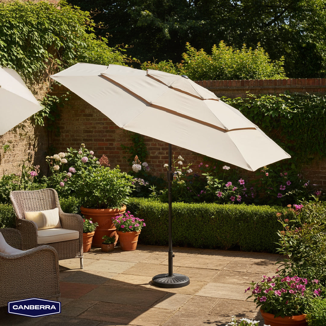 Set Quitasol de Terraza 3 Capas Beige Canberra 1 un con Base Plástica