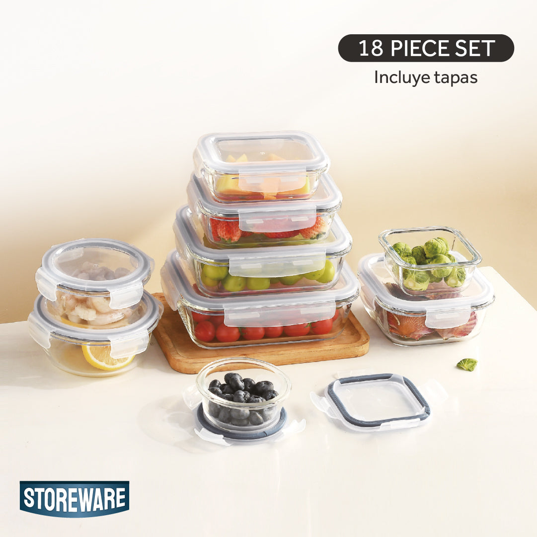 Set 9 Contenedores Herméticos Vidrio Storeware 1 un