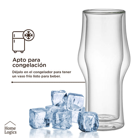 Set 2 Vasos Cerveza Double Wall Glass 400 ml Home Logics 1 un