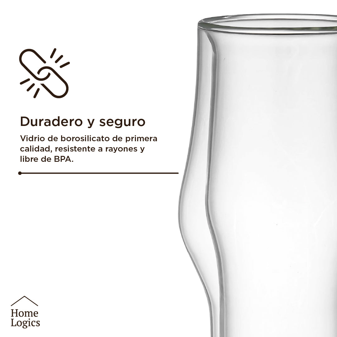 Set 2 Vasos Cerveza Vidrio Doble Pared 400 ml Home Logics 1 un