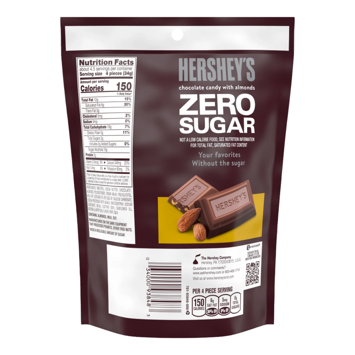 Chocolates Zero Azúcar con Almendras Hershey's 144 g