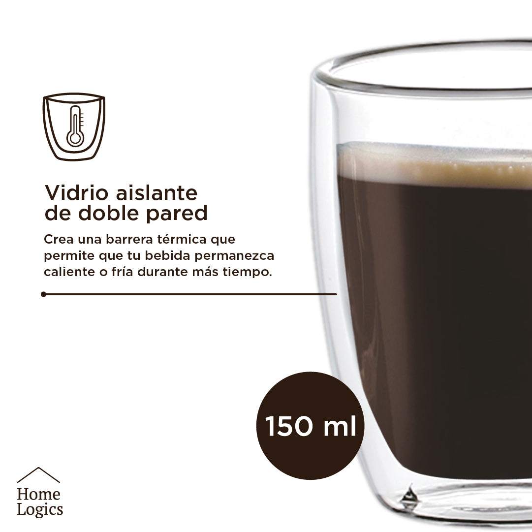 Set 4 Vasos Double Wall Glass 150 ml Home Logics 1 un