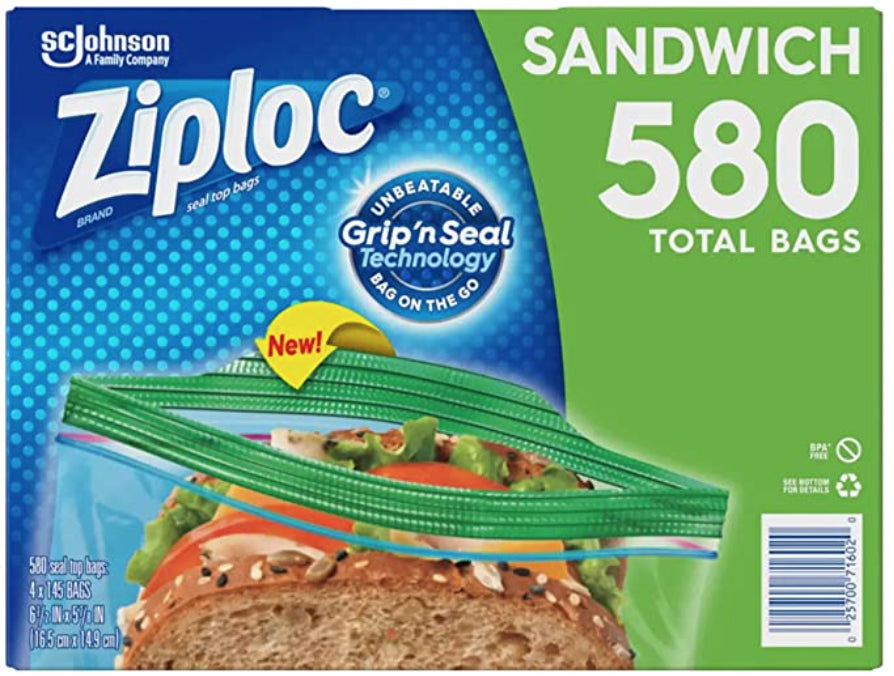 Bolsas Plásticas Sandwich 16 x 15 cm Ziploc Pack 4 x 145 un