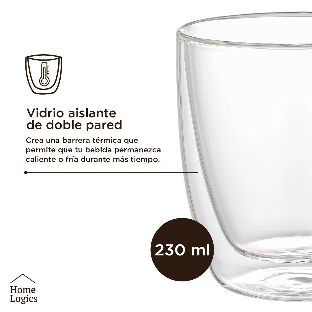 Set 4 Tazas Double Wall Glass 230 ml Home Logics 1 un
