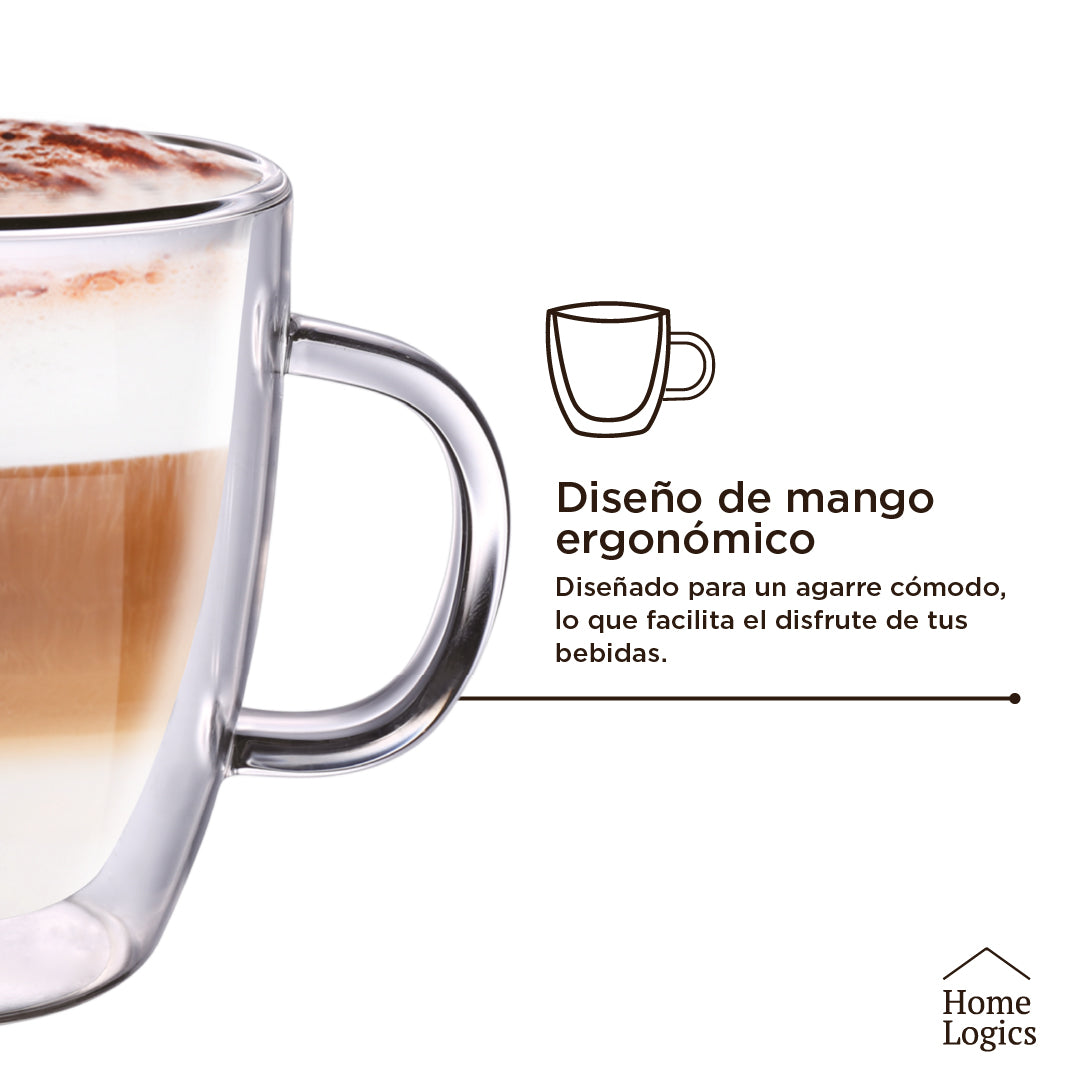Set 4 Tazas Double Wall Glass 230 ml Home Logics 1 un