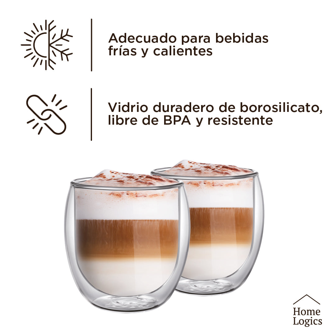 Set 4 Vasos Double Wall Glass 300 ml Home Logics 1 un