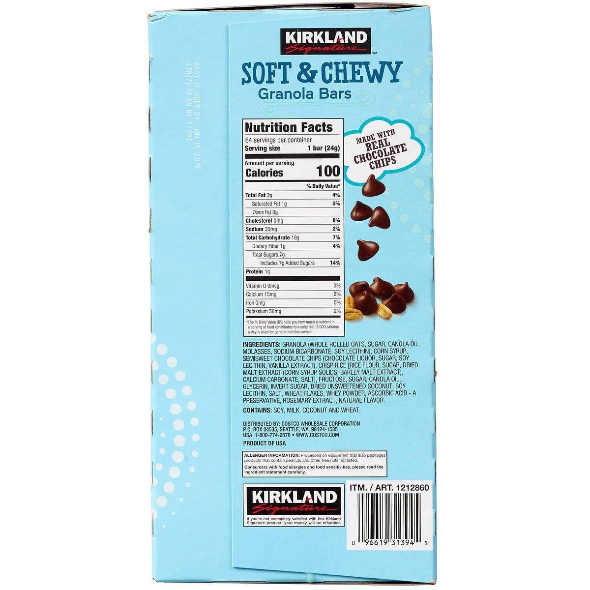 Barritas de Granola Soft & Chewy con Chips de Chocolate Kirkland 64 un x 24 g
