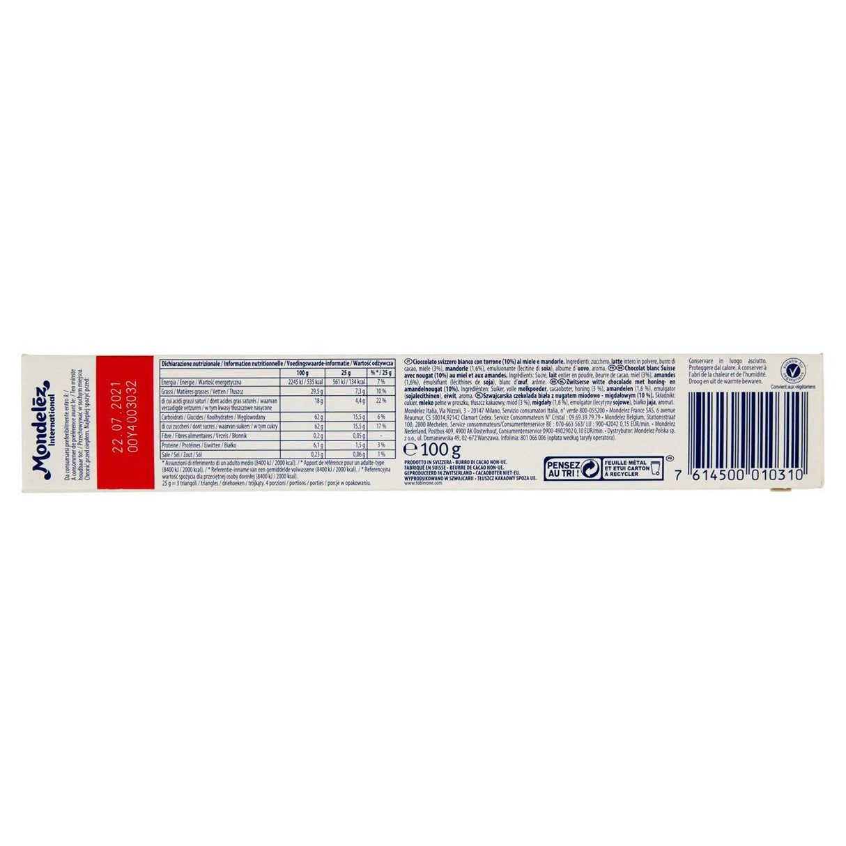 Chocolate Blanco Toblerone 100 g